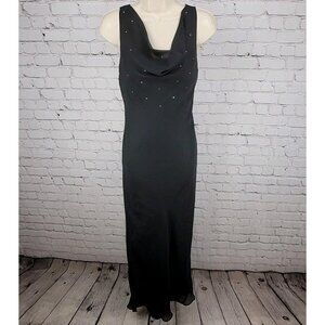 Celavie Collection Black Chiffon Rhinestone Maxi Dress USA Made Size Small S